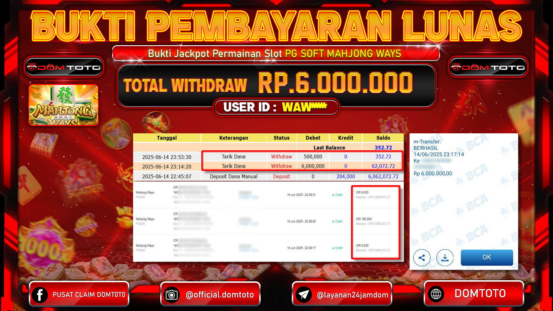 JACKPOT SLOT PG SOFT MAHJONG WAYS  14  JUNI 2025